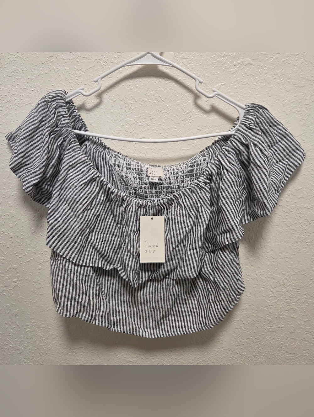 A New Day Women's  Striped Off-Shoulder Ruffled CropTop